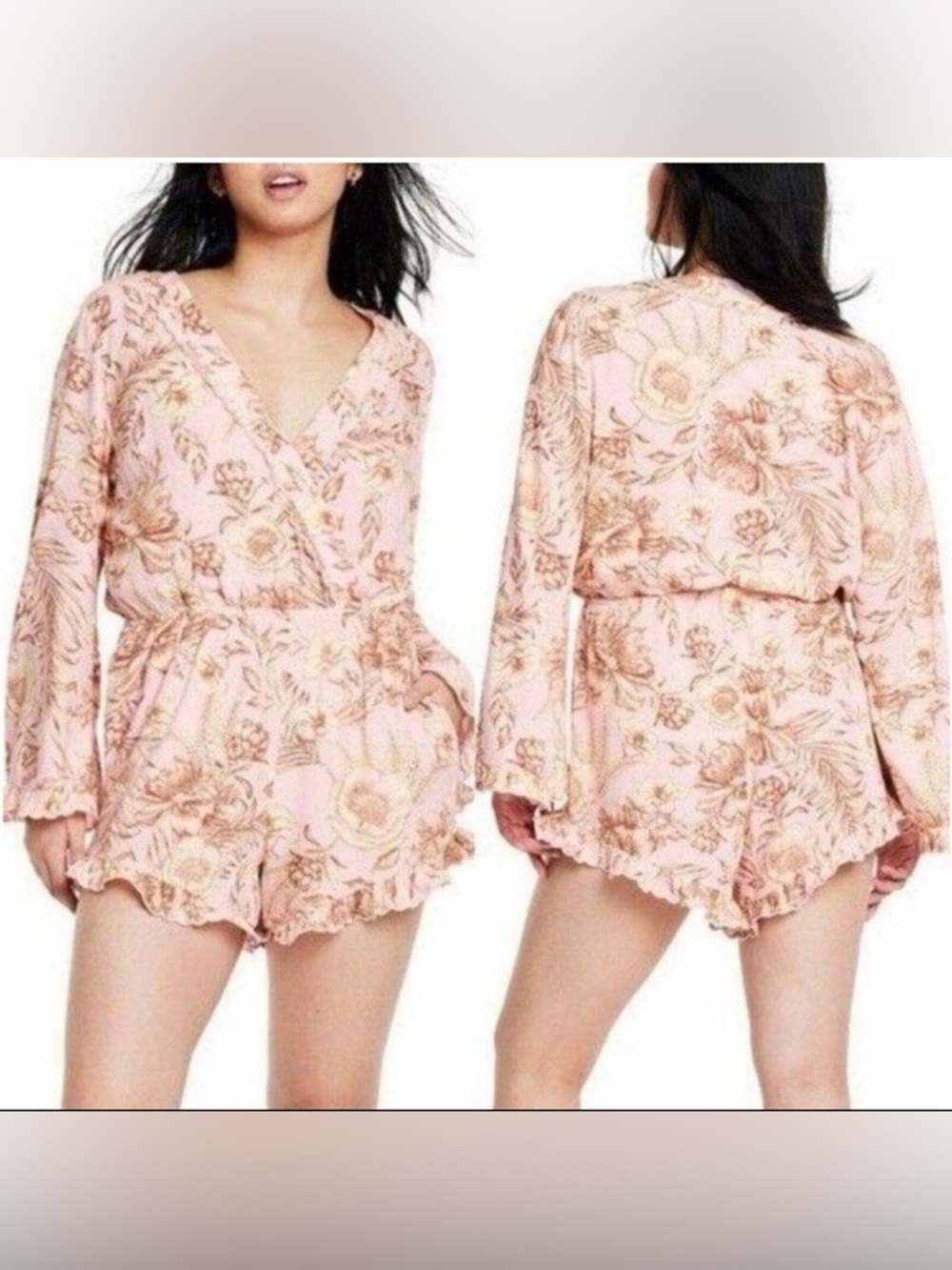 Agua Bendita Pink and Brown Floral Ruffle Romper
